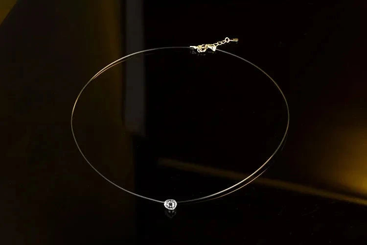 S925 Sterling Silver Transparent Fishing Line Women's Necklace Invisible Chain Diamond Zircon Clavicle Chain Mermaid Tears Penda - AMULET RING STORE
