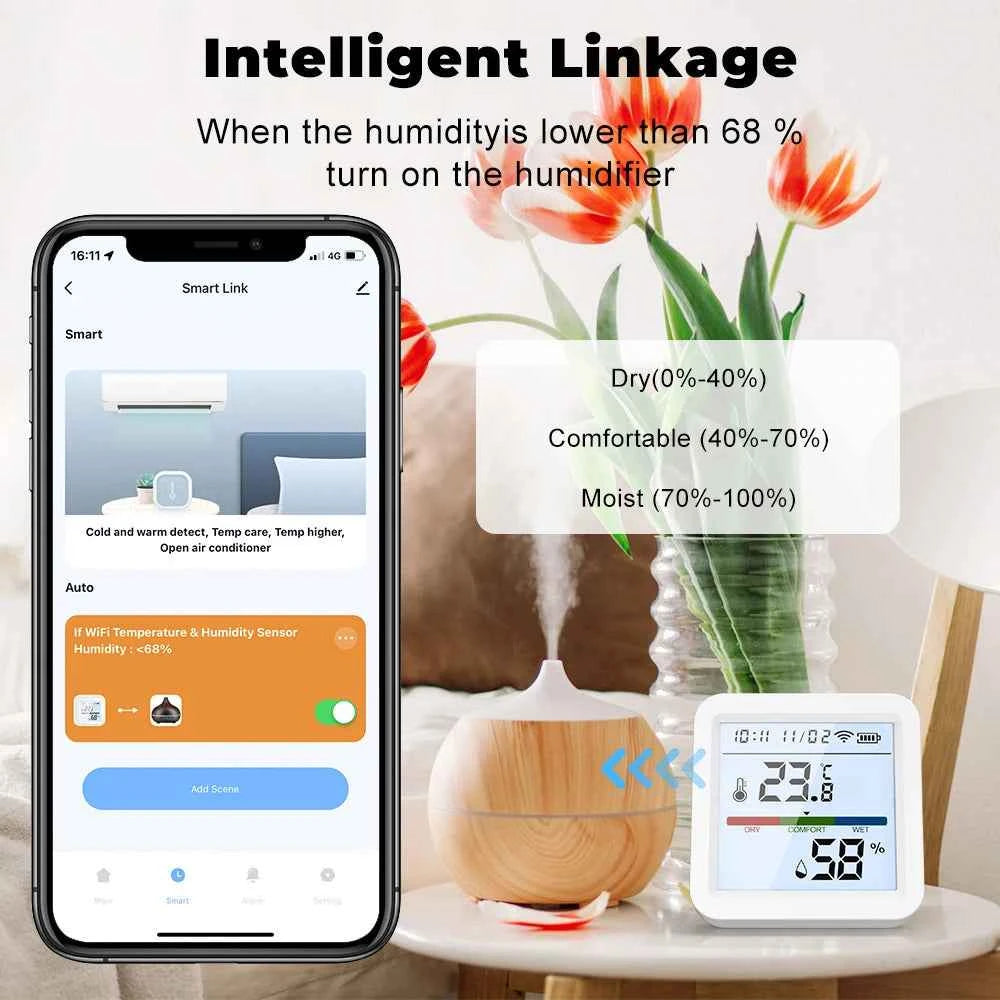 Tuya ZigBee Smart Home Temperature Humidity Sensor with BackLight LCD Works With Google Assistant and Need Tuya Zigbee Hub - AMULET RING STORE
