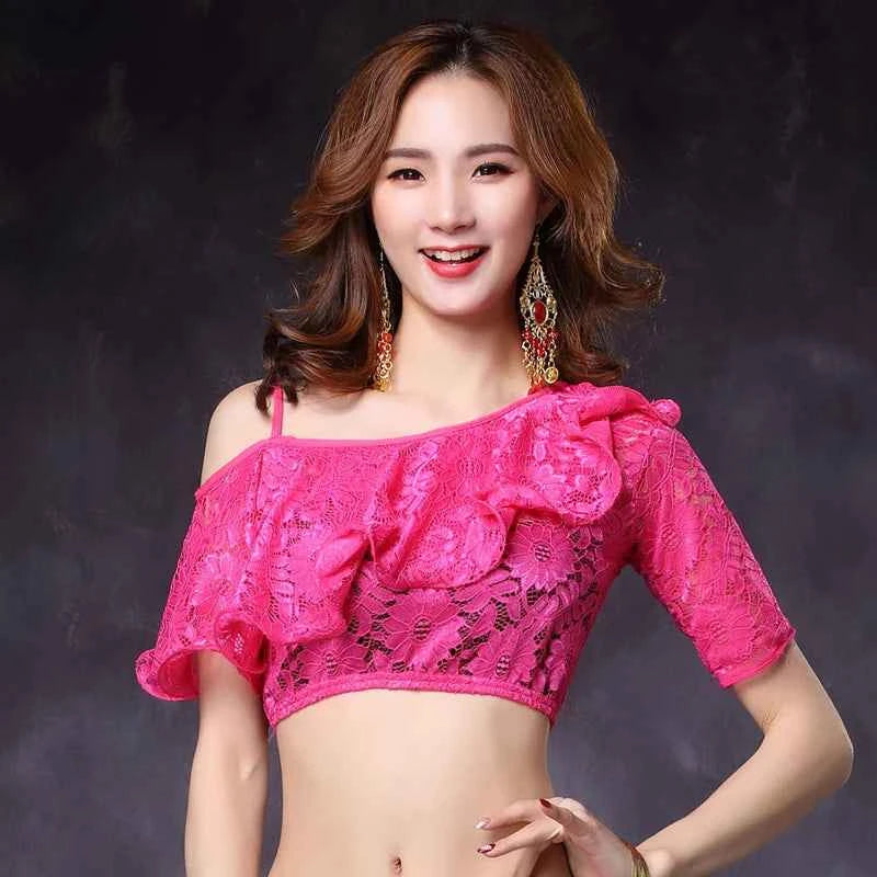 Women's ort Sve Lace Belly Dance Costume Sexy oulder Bared Practice Suit New 2020 Performance Wear Fitn Sportswear