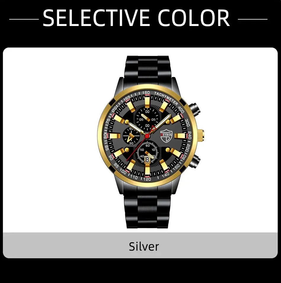 Luxury Men's Casual Fashion Business Gold Needle Digital Steel Band Quartz Watch Calendar Designed For Successful Men Classic - AMULET RING STORE