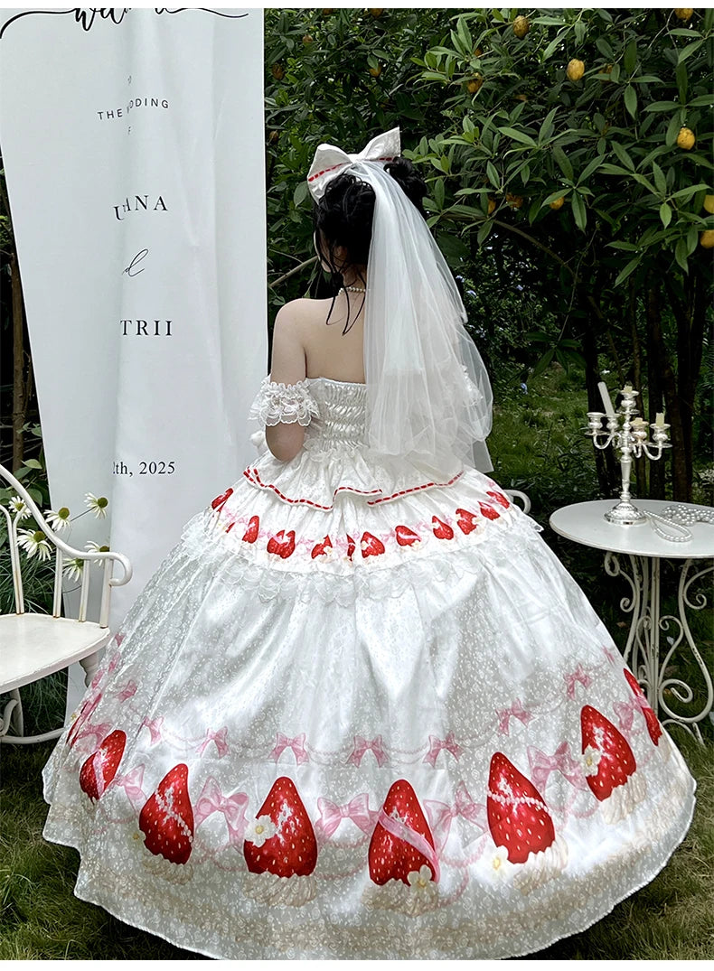 Sweet Princess Style Birthday Anniversary Wedding Dress New Lolita Cute Bow Sexy Strapless Girl Temperament Puffy Lace Dresses