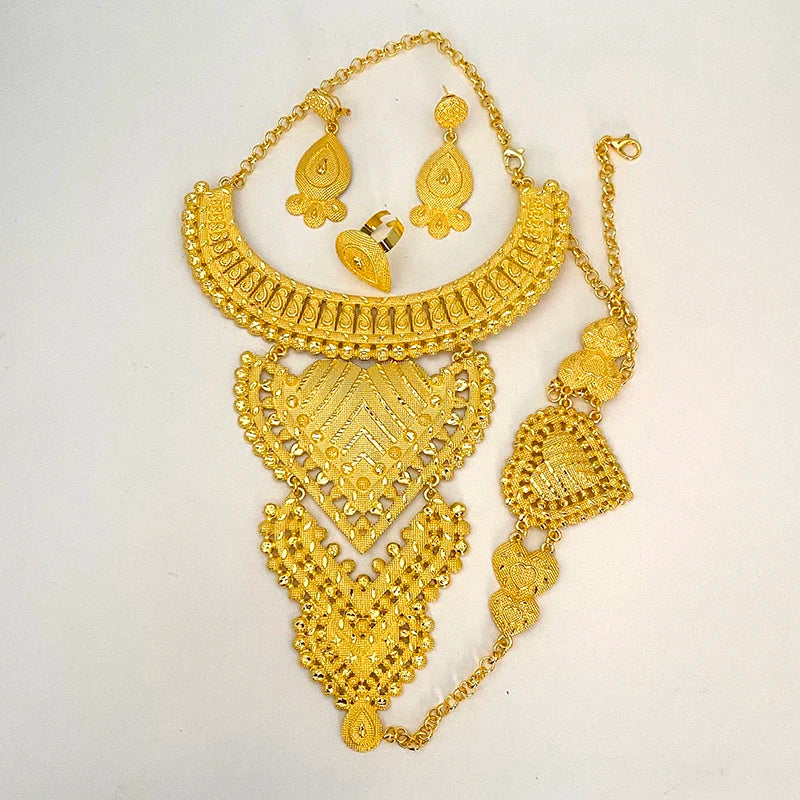 Gold Plated Bohemia Dubai Women's Jewelry Set Wedding African Big Necklace Sets Ethiopian Bridal Indian Hawaiian Jewellery