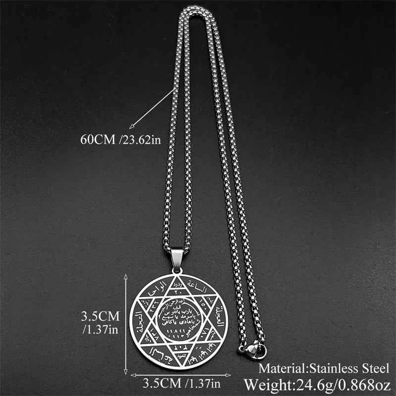 Solomon Seal Hexagram Star David Pendant Necklace for Women Men Stainless Steel Gold Color Arabic Protection Amulet Jewelry