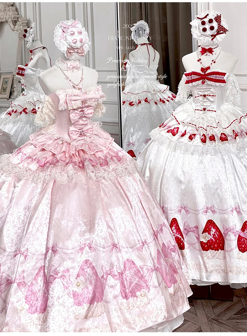 Sweet Princess Style Birthday Anniversary Wedding Dress New Lolita Cute Bow Sexy Strapless Girl Temperament Puffy Lace Dresses