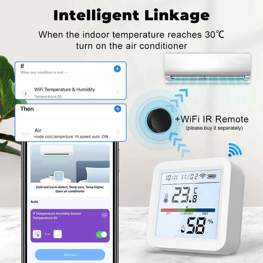 Tuya ZigBee Smart Home Temperature Humidity Sensor with BackLight LCD Works With Google Assistant and Need Tuya Zigbee Hub - AMULET RING STORE