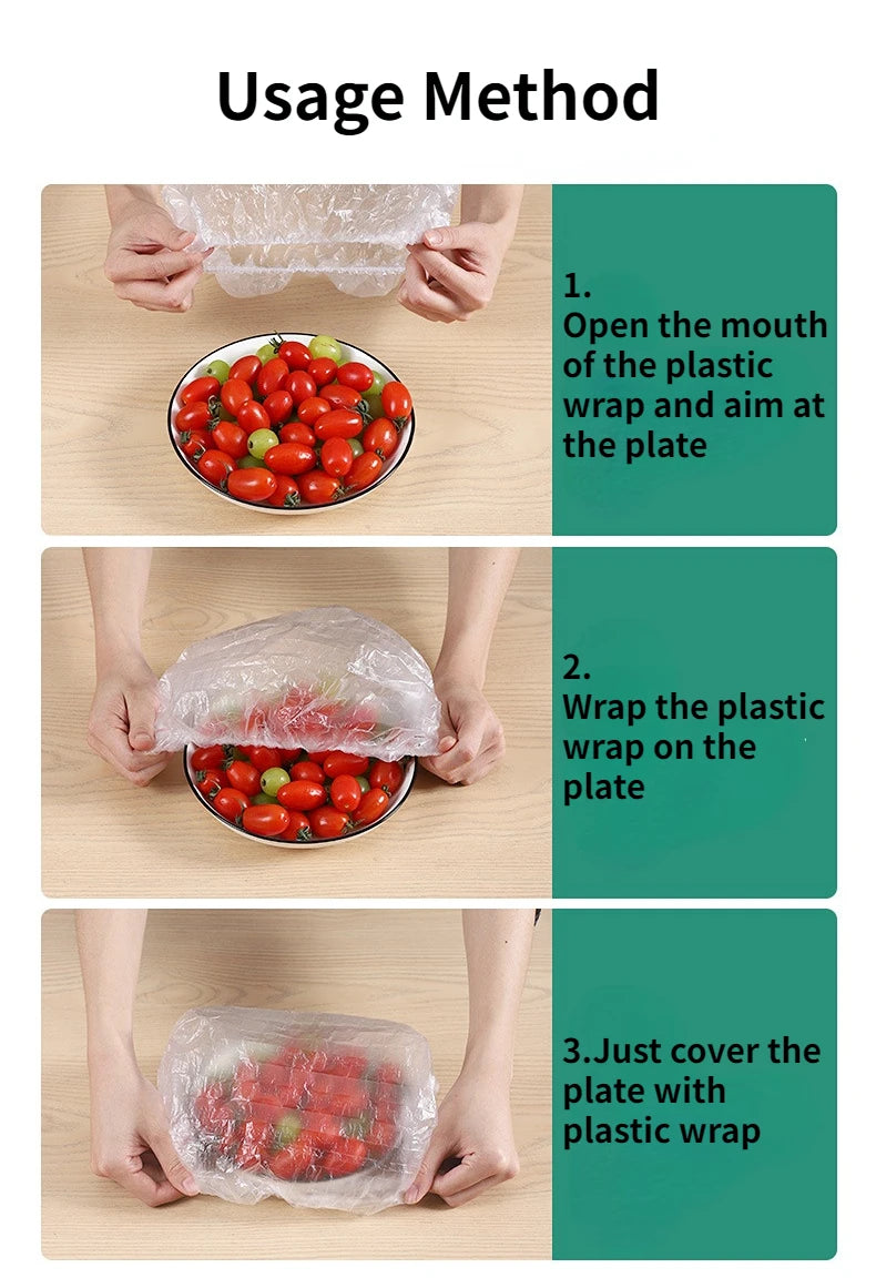 100/200/300/500pcs Saran Wrap Disposable Food Cover Food Grade Fruit Vegetable Storage Bag Elastic Kitchen Fresh Keeping Bag
