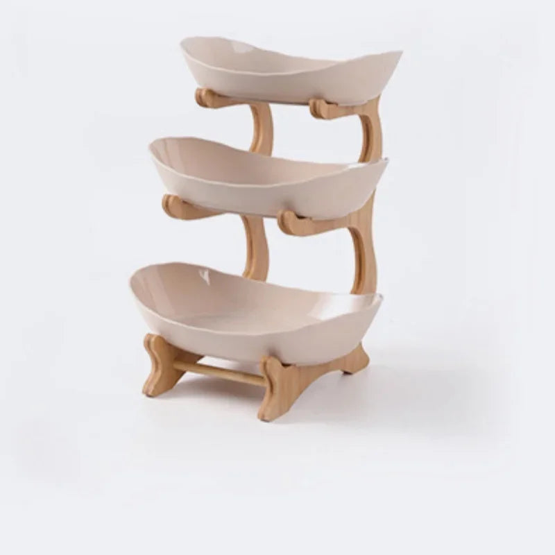 2/3 Layer Table Plates Dinnerware Wooden Kitchen Fruit Bowl with Floors Partitioned Dish Candy Cake Trays Fruit Plate Salad Bowl - AMULET RING STORE