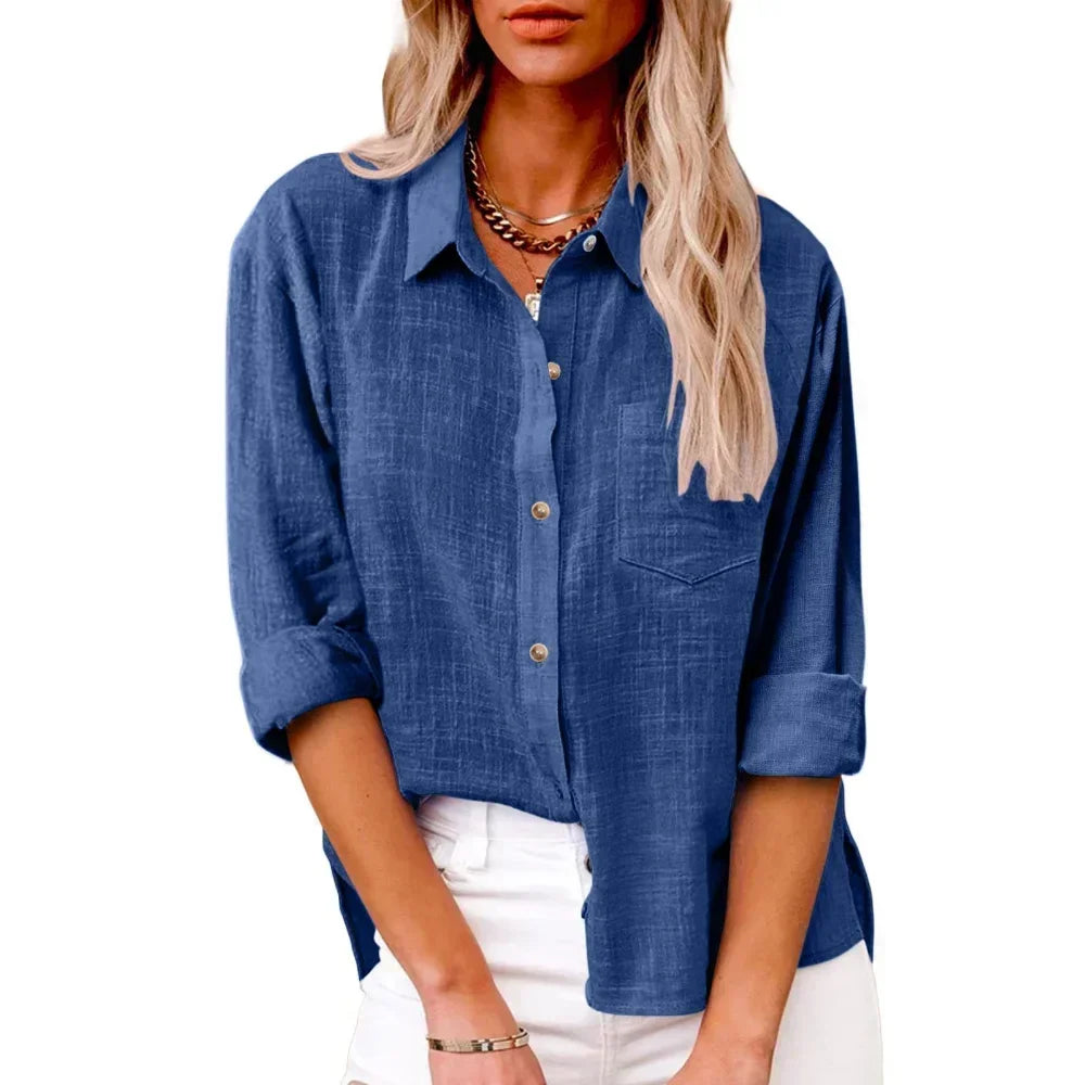 Cotton Linen Long Sleeve Shirts for Women T Shirt Solid Fashion T-Shirt Woman Clothes Tshirt Elegant Casual Tops Tees Streetwear
