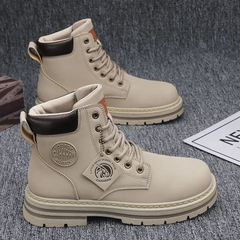 2025 new men's shoes autumn high cut workwear boots British style short boots Korean version versatile thickness boots shoes - AMULET RING STORE