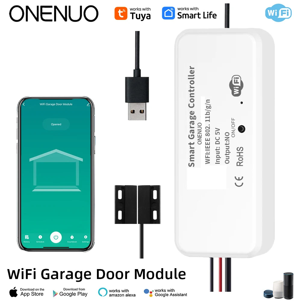 Tuya WiFi Switch Garage Door Controller Smart Door Opener Work with Alexa Google Home Smart Life Tuya APP Control No Hub Require - AMULET RING STORE