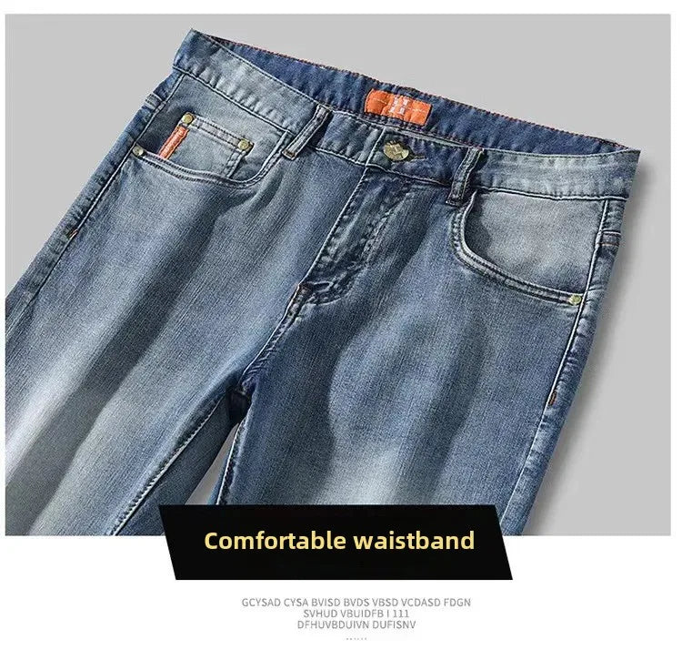 2024 Summer Lightweight Luxury European Style Jeans Men's Slim Fit Casual Long Pants Trendy High End Brand