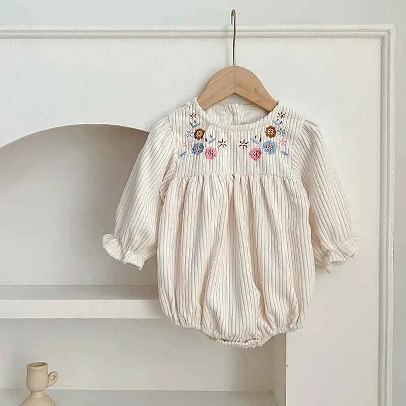 Autumn Toddler Baby Girl Romper Corduroy Long Sleeve Embroidered Flowers Newborn Baby Girl Jumpsuit Spring Baby Girl Clothing - AMULET RING STORE