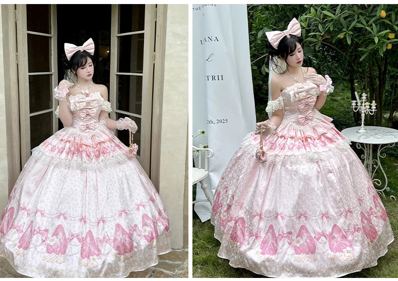 Sweet Princess Style Birthday Anniversary Wedding Dress New Lolita Cute Bow Sexy Strapless Girl Temperament Puffy Lace Dresses