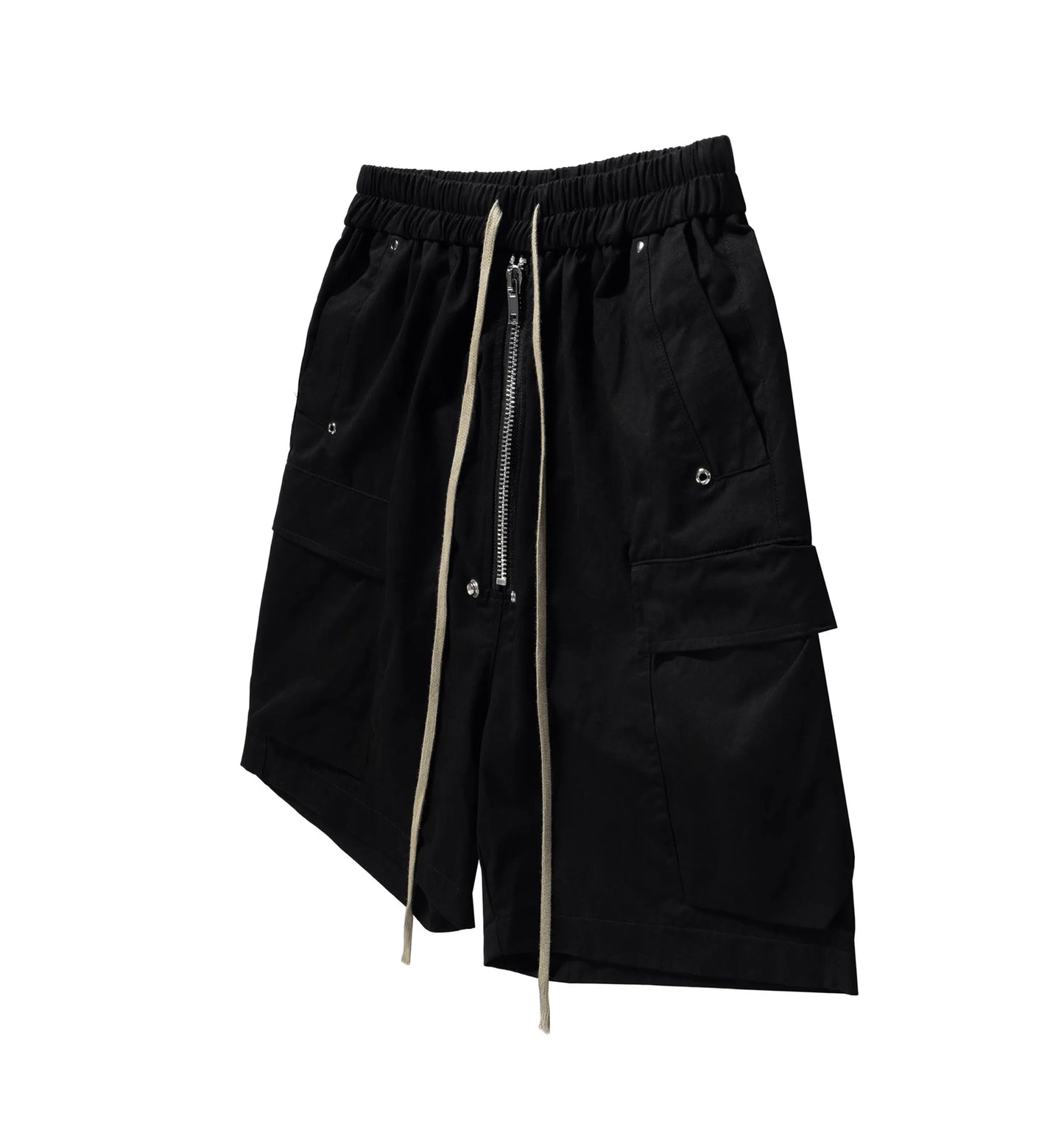 Mauroicardi Spring Summer Cool Handsome Hard Black Cargo Shorts for Men High Waist Drawstring Short Straight Pants Clothes 2025