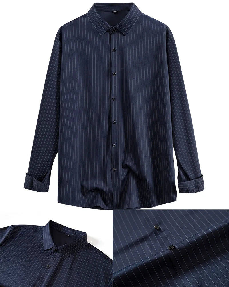 New Stylish Men's Striped Shirt Long Sleeve Business Casual High Elasticity Spring Autumn Seamless Easy-care Soft Man Clothing