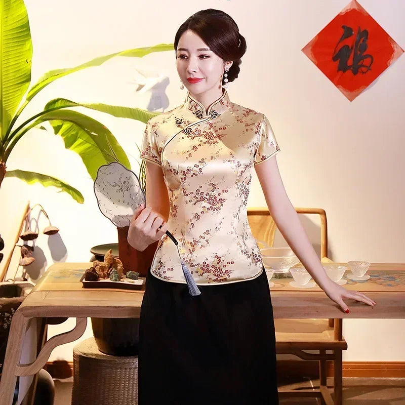 Elegant Ethnic Style Streetwear Cheongsam Qipao Tees Fashion Clothes Tshirts Vintage Shirts for Women Y2k Tops Women Clothing