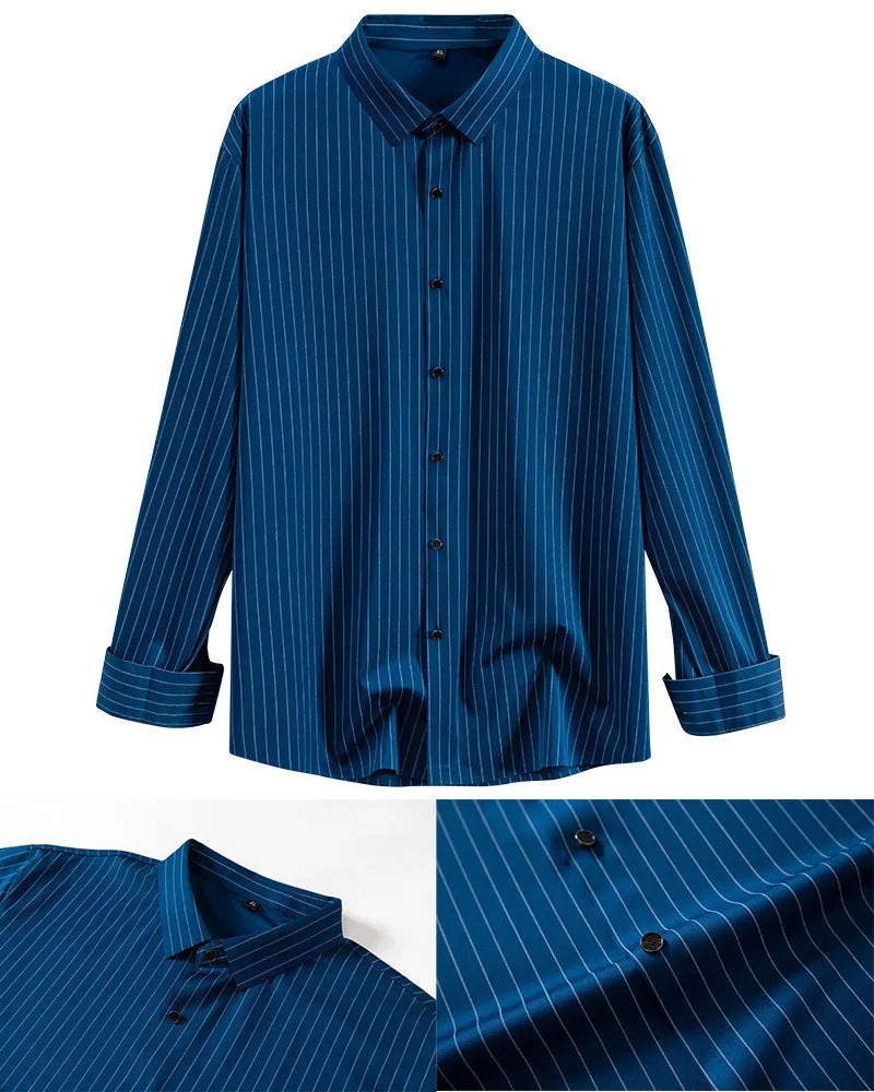 New Stylish Men's Striped Shirt Long Sleeve Business Casual High Elasticity Spring Autumn Seamless Easy-care Soft Man Clothing