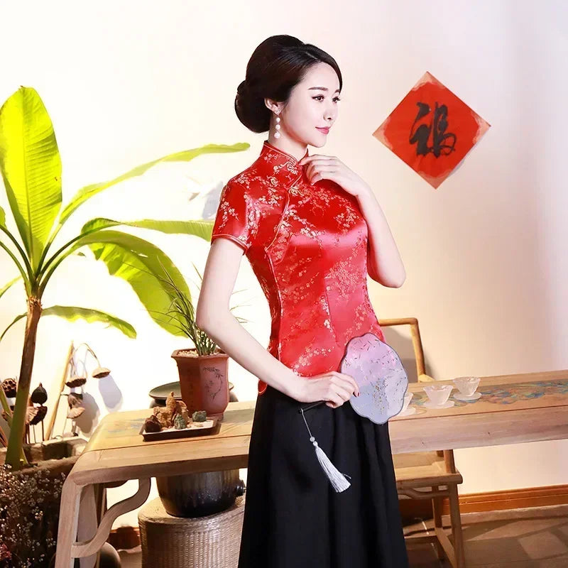 Elegant Ethnic Style Streetwear Cheongsam Qipao Tees Fashion Clothes Tshirts Vintage Shirts for Women Y2k Tops Women Clothing