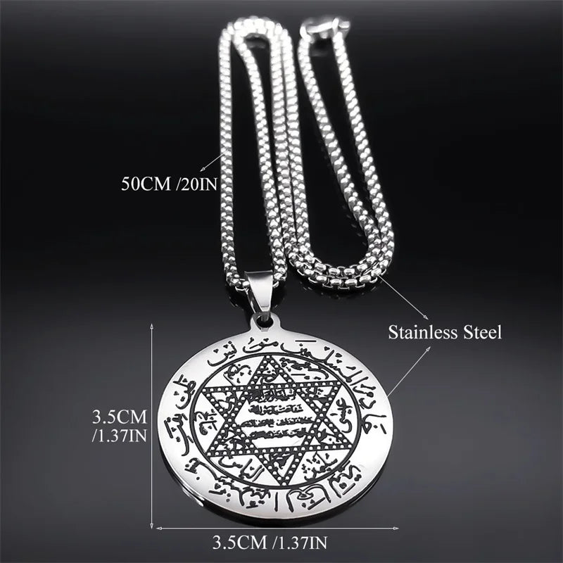 Jewish Hexagram Allah Muslim Arabic Necklace for Women Men Stainless Steel Silver Color Star of David Necklace Jewelry N7970S02 - AMULET RING STORE