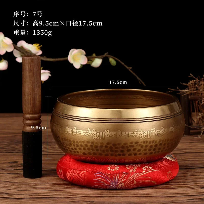 Tibetan Singing Bowl Buddhist Meditation Massage Yoga Chakra Nepal Singing Bowls Sound Healing Instruments with Accessories Gift - AMULET RING STORE