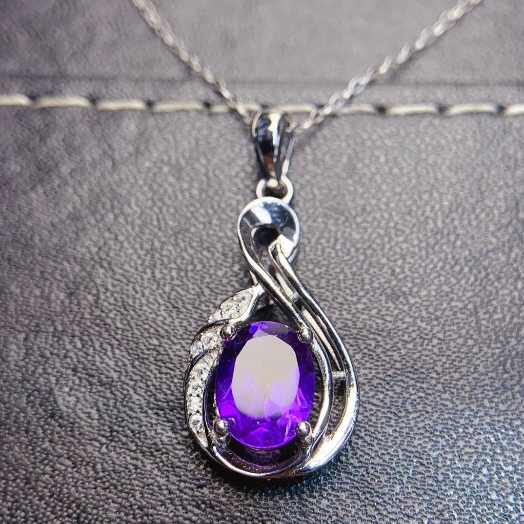 FS S925 Sterling Silver 7*9mm Natural Citrine Pendant Necklace With Certificate Fine Charm Weddings Jewelry for Women MeiBaPJ