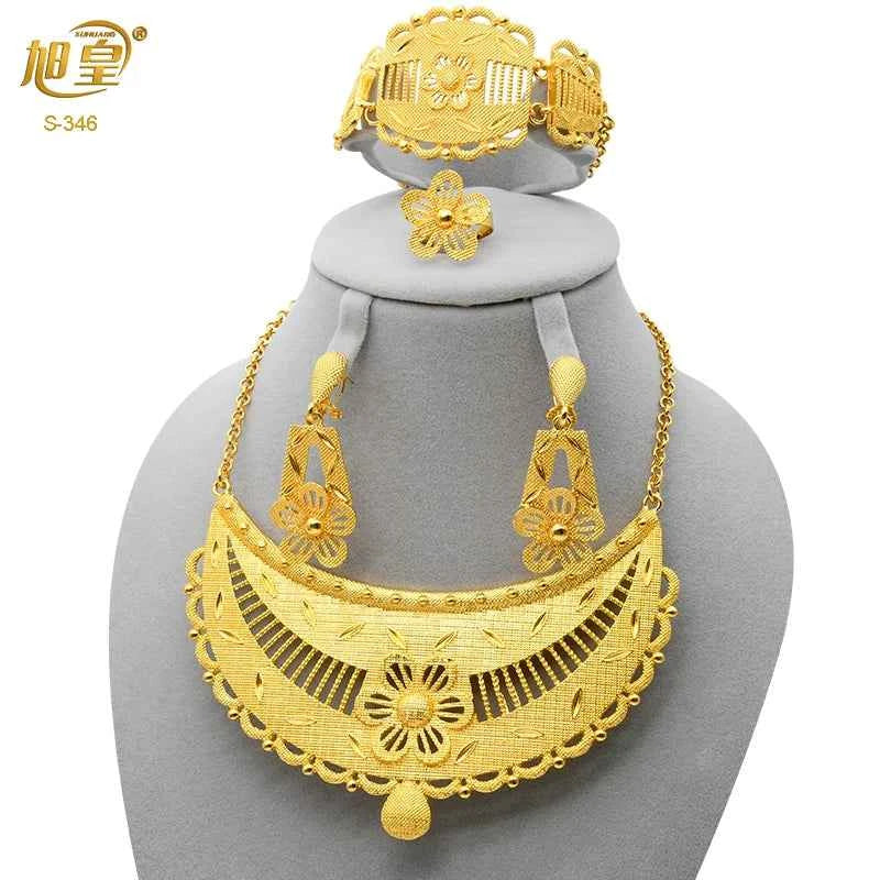France Luxury 24k Gold Color Jewelry Set For Women Dubai Bridal Wedding Necklace And Earrings Set African Choker Party Gifts