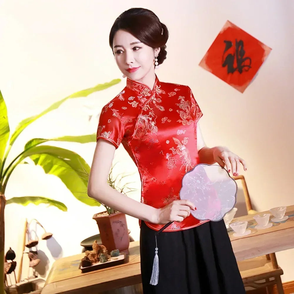 Elegant Ethnic Style Streetwear Cheongsam Qipao Tees Fashion Clothes Tshirts Vintage Shirts for Women Y2k Tops Women Clothing