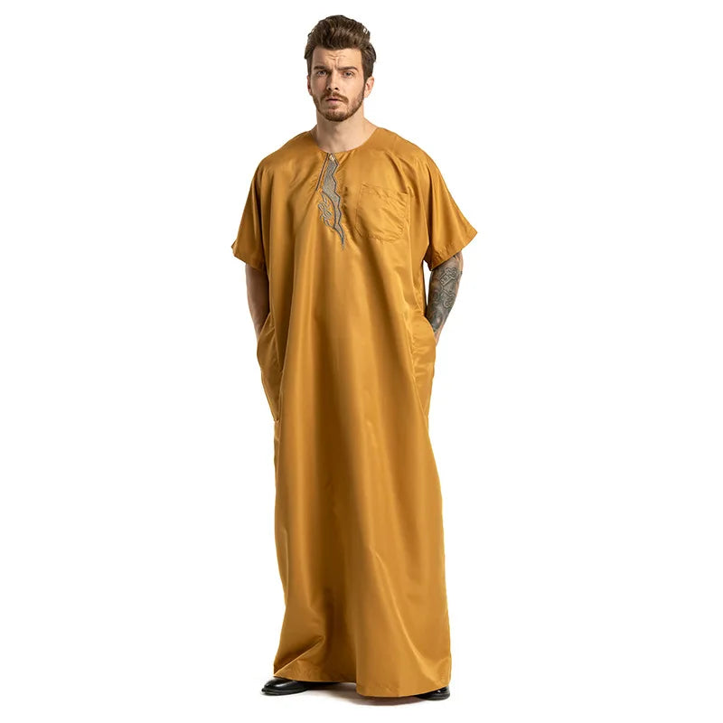 fashion muslim abayas for men embroidery round neck short sleeve full length arab fashion robes prayers clothing