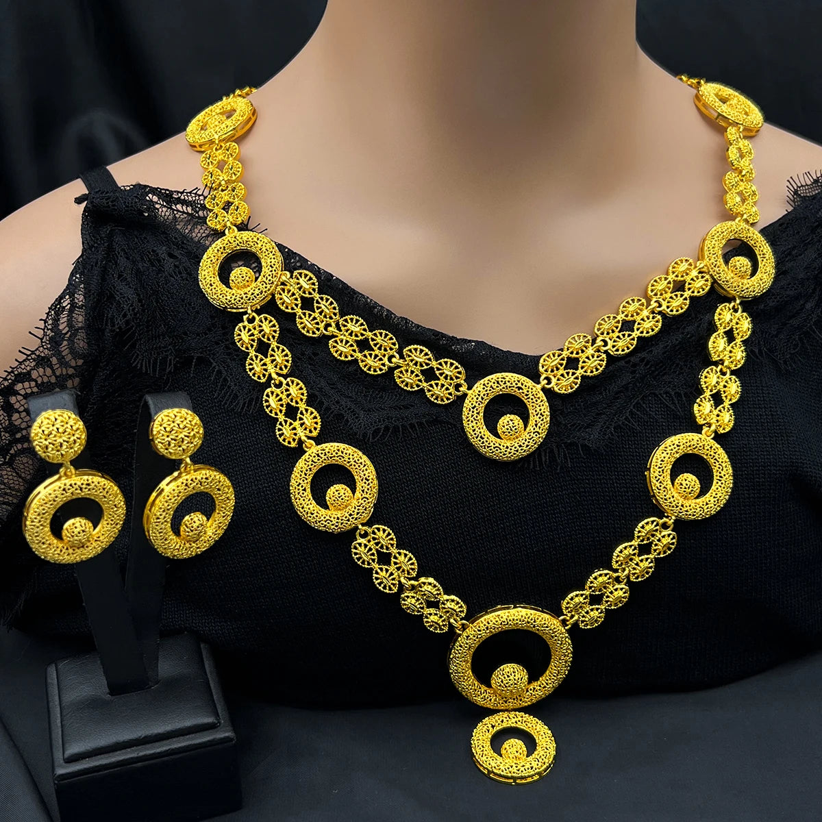 ANIID Indian 24K Gold Color Jewelry Sets For Women Wedding Dubai Necklace Earrings Nigerian African Bridal 4PCS Set Party Gifts