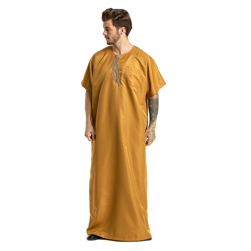 fashion muslim abayas for men embroidery round neck short sleeve full length arab fashion robes prayers clothing