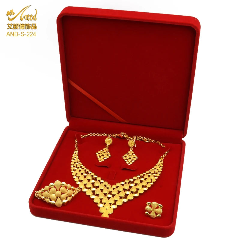 ANIID Dubai Plated Jewelry Set For Women Indian Earring and Necklace Nigeria Moroccan Bridal Accessorie Wedding Bracelet Gifts