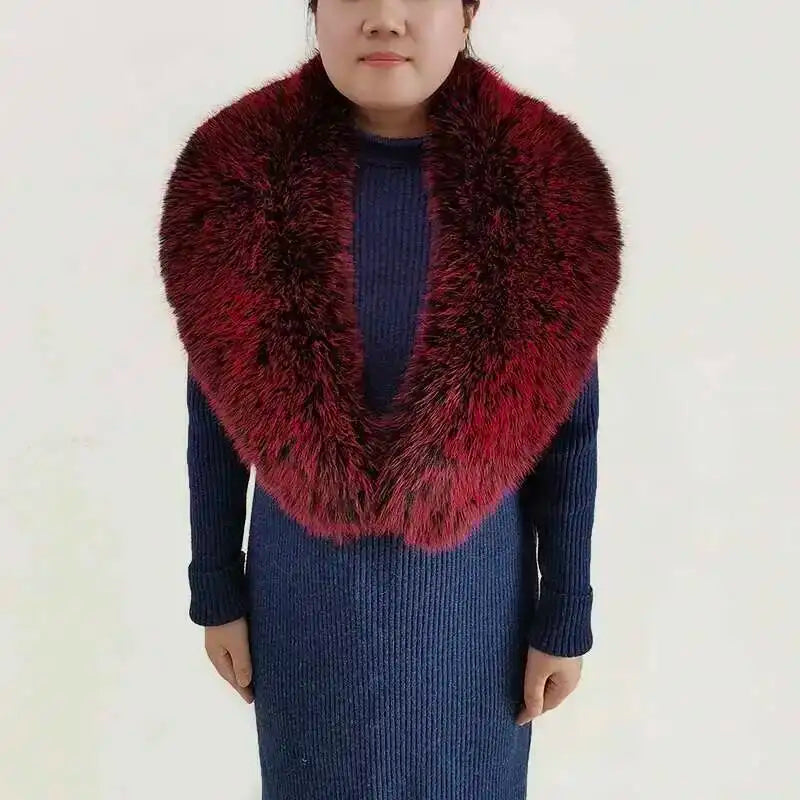 Large Winter Faux Fox Fur Scarf Women Jackets Warm Fluffy Shawl Fashion Artificial Fur Collar And Cuff Set Fluffy Scarves Female