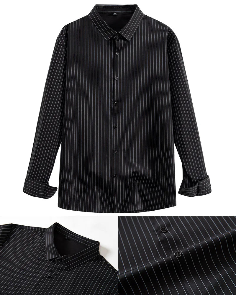New Stylish Men's Striped Shirt Long Sleeve Business Casual High Elasticity Spring Autumn Seamless Easy-care Soft Man Clothing