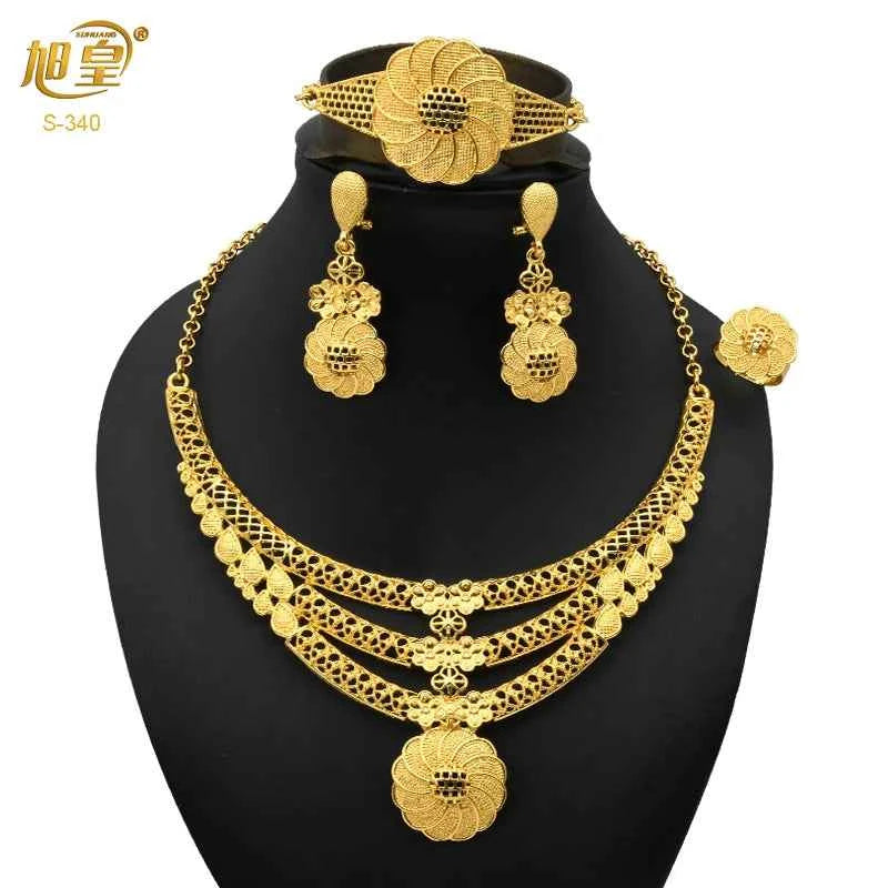 France Luxury 24k Gold Color Jewelry Set For Women Dubai Bridal Wedding Necklace And Earrings Set African Choker Party Gifts