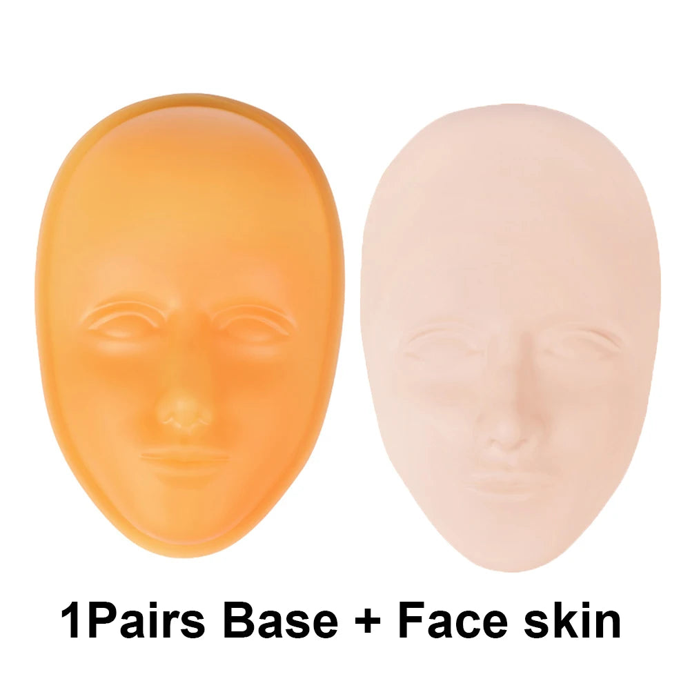 2pcs/Set 5D Facial Tattoo Training Head Silicone Practice Permanent Makeup Lip Eyebrow Tattoo Skin Mannequin Doll Face Head