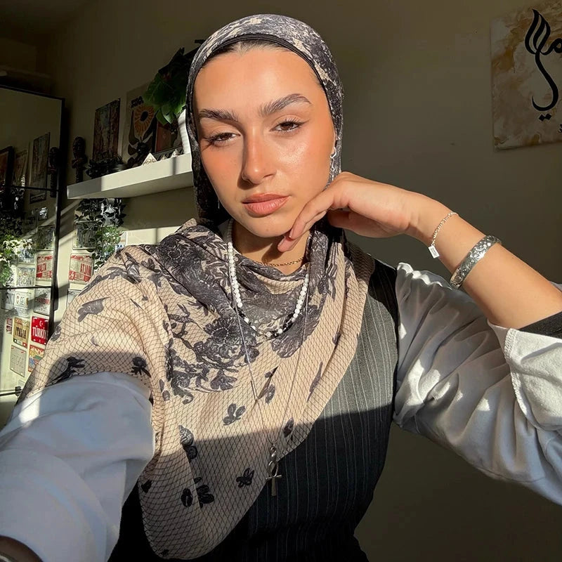 1Pcs Watercolor Print Hijab Women Bohemian Soft Islam Ramadan Muslim Hijabs Foulard Femme Shawl Wrap Scarf Headscarf - AMULET RING STORE