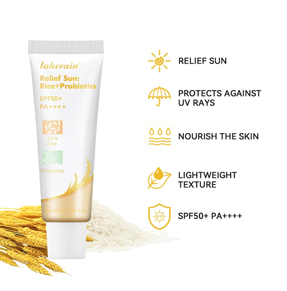 Lakerain SPF50+ Rice+Probiotics Sunscreen Skin Protection Refreshing Makeup Sunscreen Cream UV Resistance Facial Sunscreen New