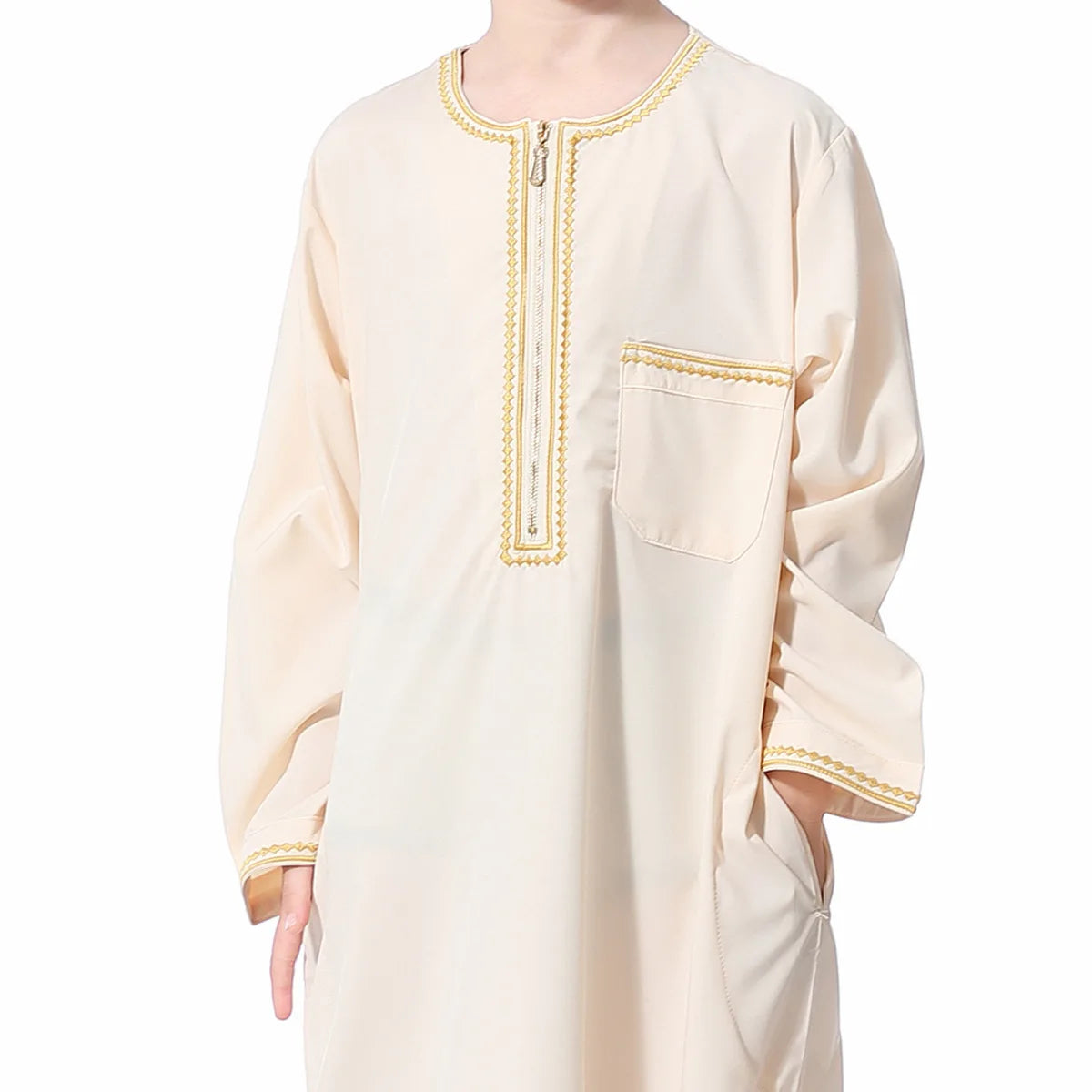Small Size Muslim Man Clothing Islamic Muslim Arabic Men's Robe Long Sleeve Embroidered Stand Collar Arabian Thobe