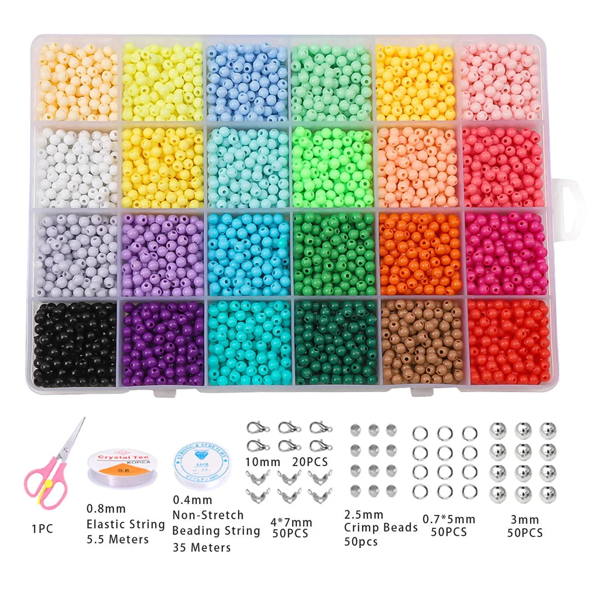 24 grid glass rice bead box 4mm solid colored acrylic beads Charm DIY Jewelry Creation Materials Handmade needlework beads - AMULET RING STORE