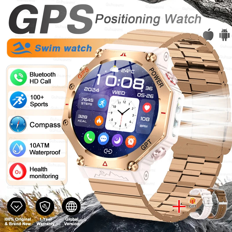 2026 New T-REX3 GPS Smart Watch AMOLED 10ATM Waterproof Compass Tactics Flashlight Voice Call Sports Men Fitness Swim Bracelet