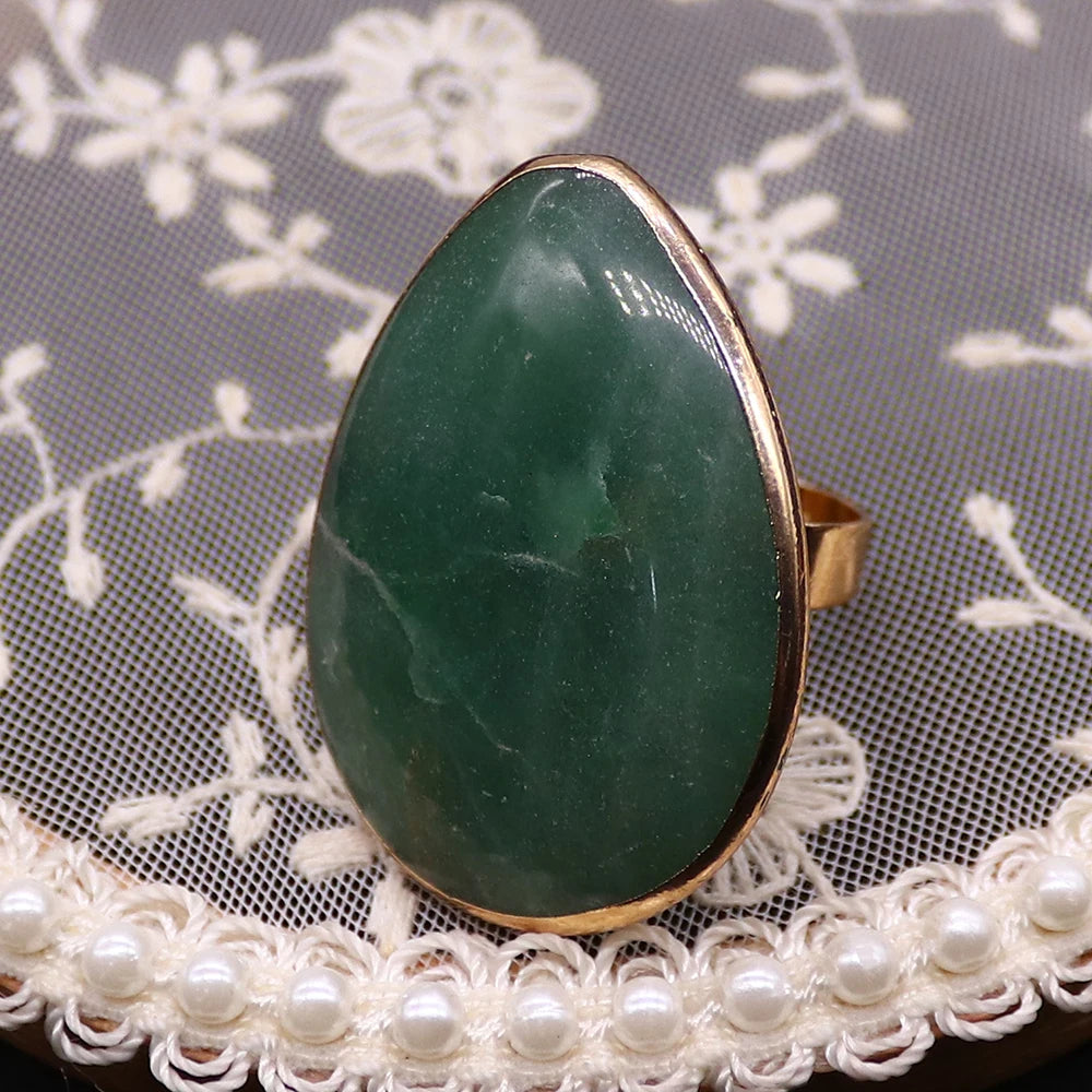 Irregular Natural Amethyst Rings Open Adjustable Green Aventurine Agate Finger Ring for Women and Men Fashion Jewelry Ring Gift