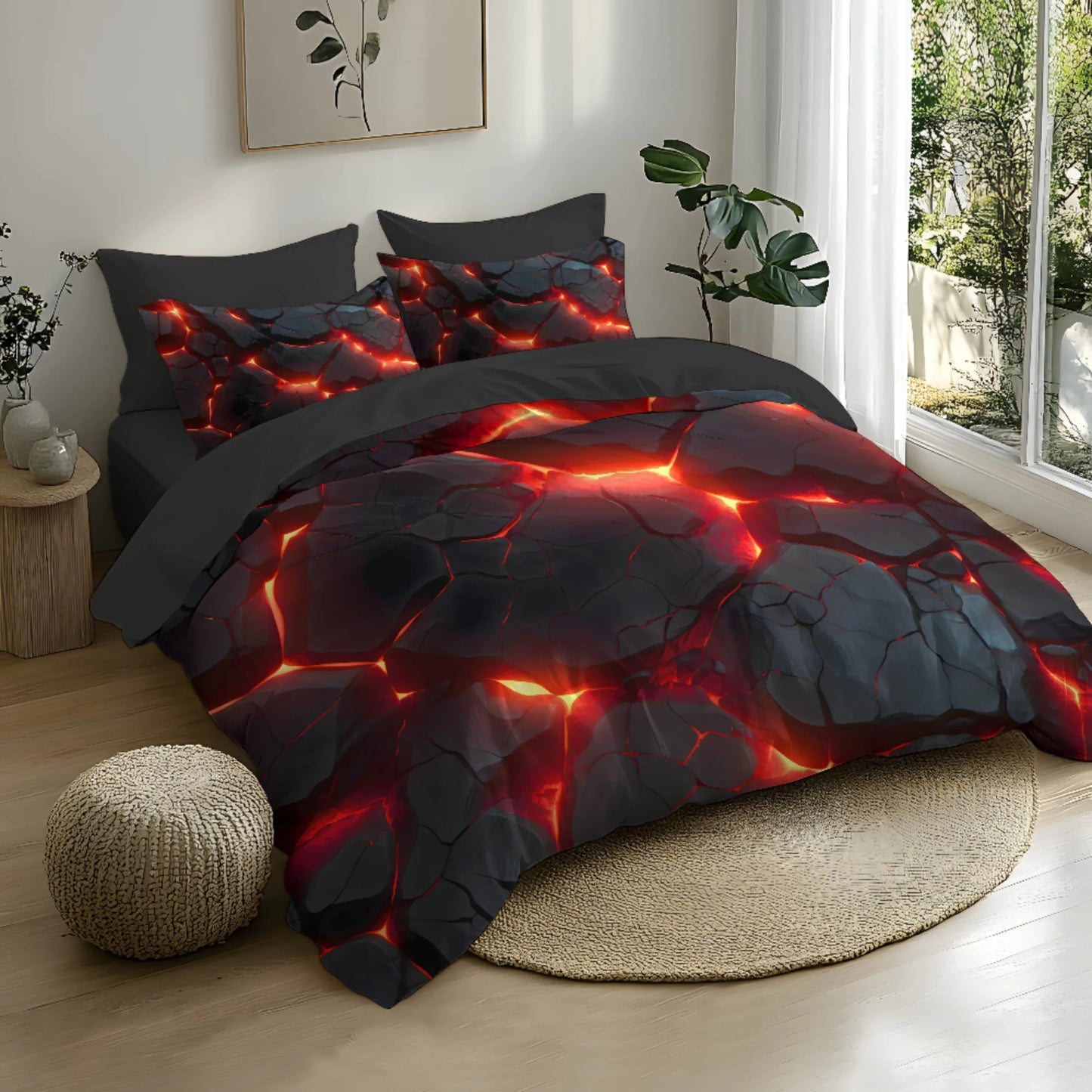 Fantasy Red Glow Duvet Cover Set with 3D Printing Design Soft Brushed Polyester Bedding Set All-Season Comfort Machine Washable