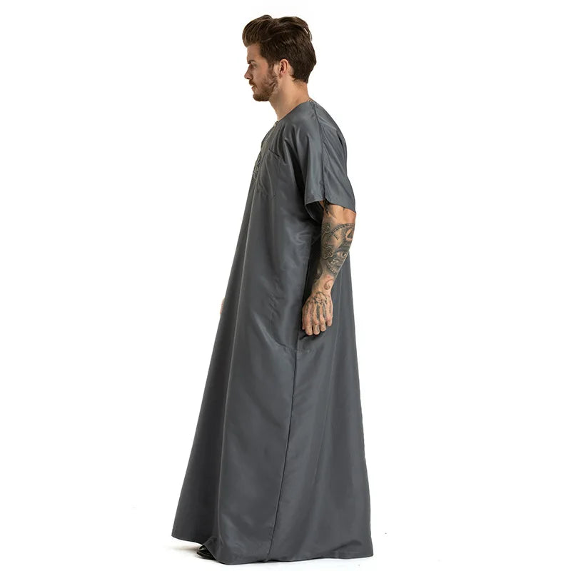 fashion muslim abayas for men embroidery round neck short sleeve full length arab fashion robes prayers clothing