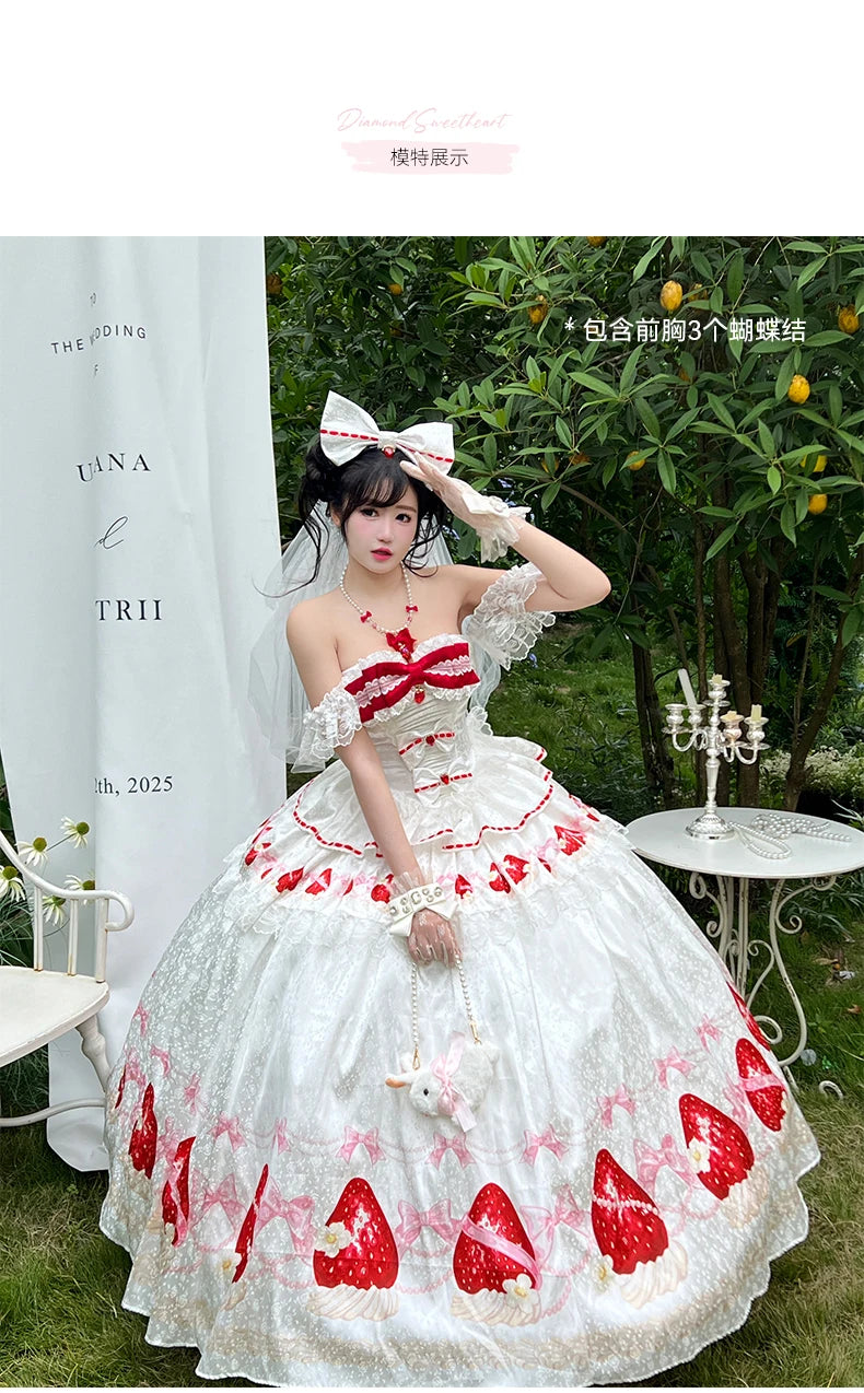 Sweet Princess Style Birthday Anniversary Wedding Dress New Lolita Cute Bow Sexy Strapless Girl Temperament Puffy Lace Dresses