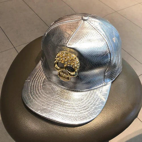 Leather Hip Hop Hat Street Personality Fashion Play Cool Baseball Cap Stage Show Hip Hop Dance Unisex Flat Brim Hats - AMULET RING STORE
