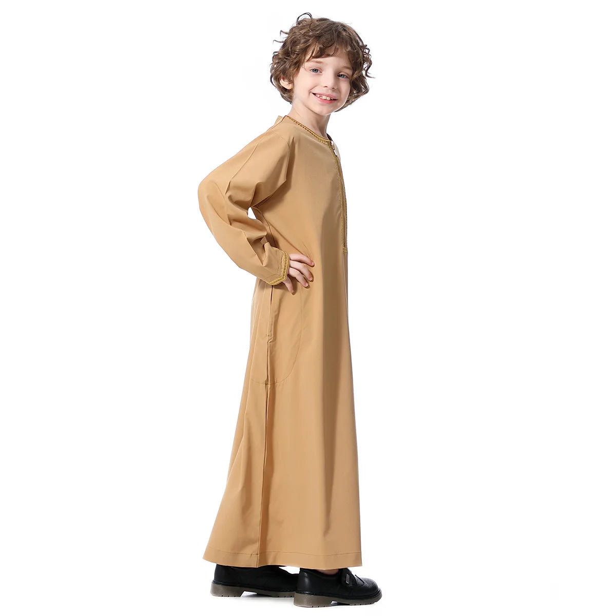 Small Size Muslim Man Clothing Islamic Muslim Arabic Men's Robe Long Sleeve Embroidered Stand Collar Arabian Thobe