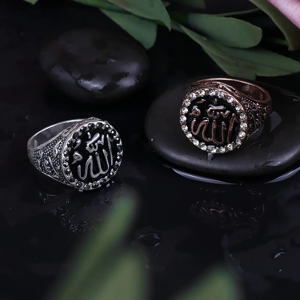 Vintage Arab Style Rings for Men Stainless Ethnic Arabic Calligraphy Ring - AMULET RING STORE
