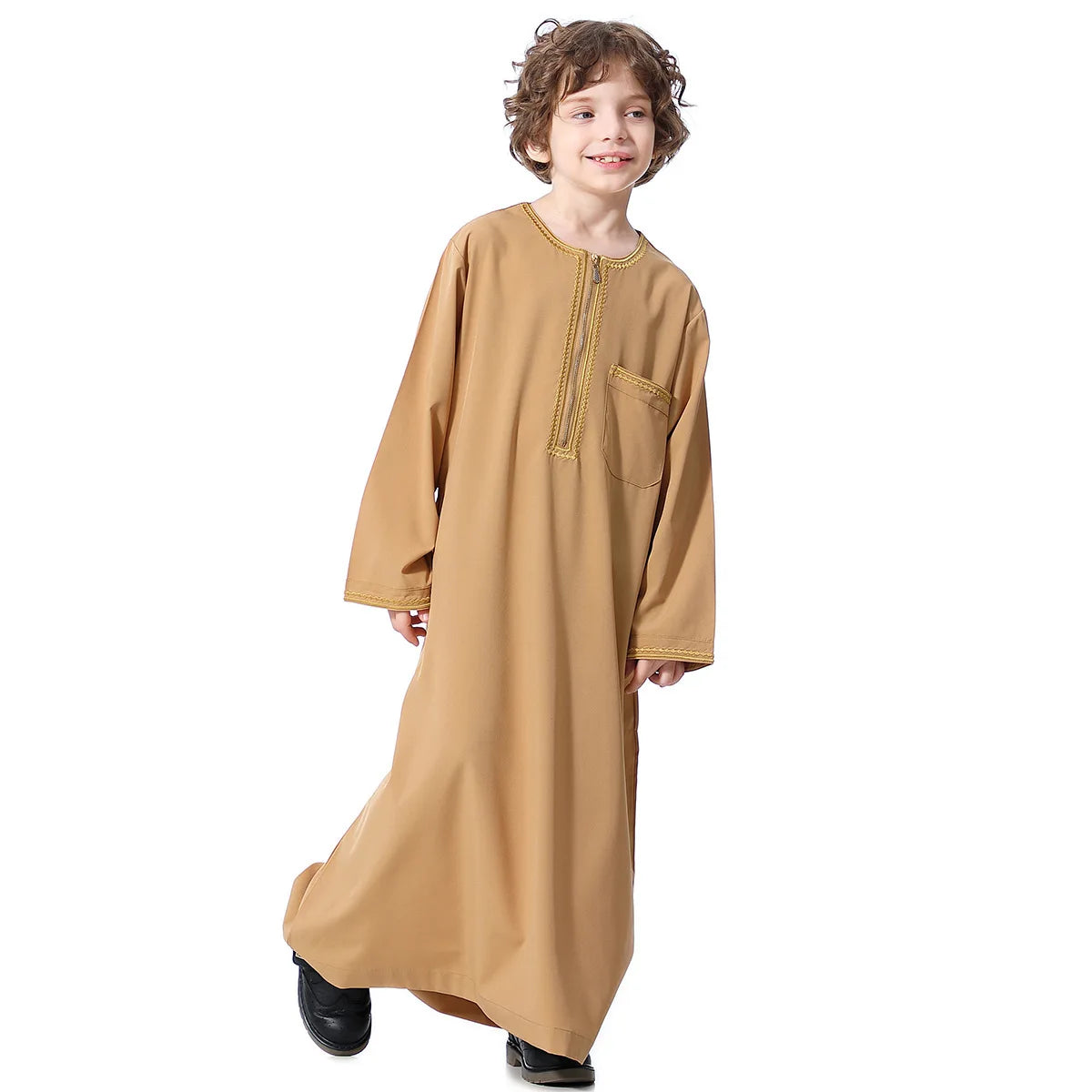 Small Size Muslim Man Clothing Islamic Muslim Arabic Men's Robe Long Sleeve Embroidered Stand Collar Arabian Thobe