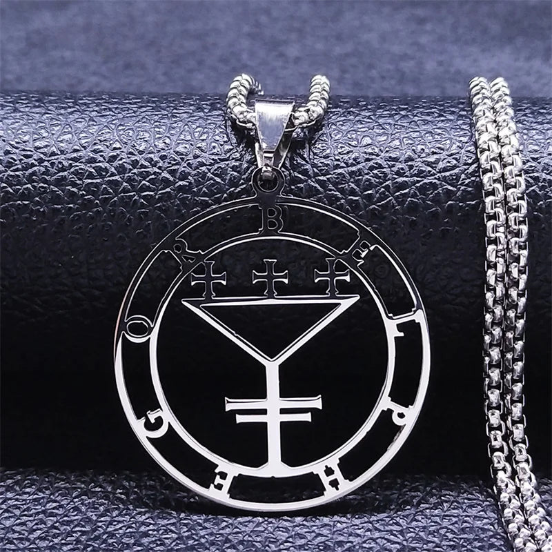 Seal of BELPHEGOR Satan Stainless Steel Necklaces Chain Women/Men Round Demon Pendant Necklace Jewelry acero inoxidable N3341S03