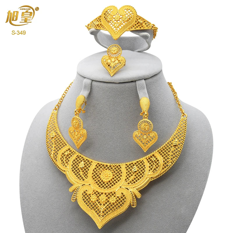 France Luxury 24k Gold Color Jewelry Set For Women Dubai Bridal Wedding Necklace And Earrings Set African Choker Party Gifts